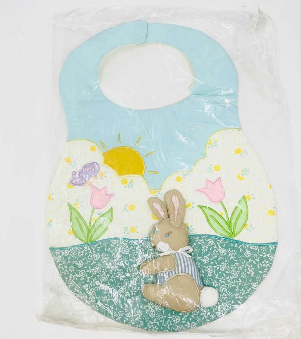 Kubla Crafts Baby Bib Appliqué Soft Sculpture Rabbit NEW Vintage 1989 NIP-NOS